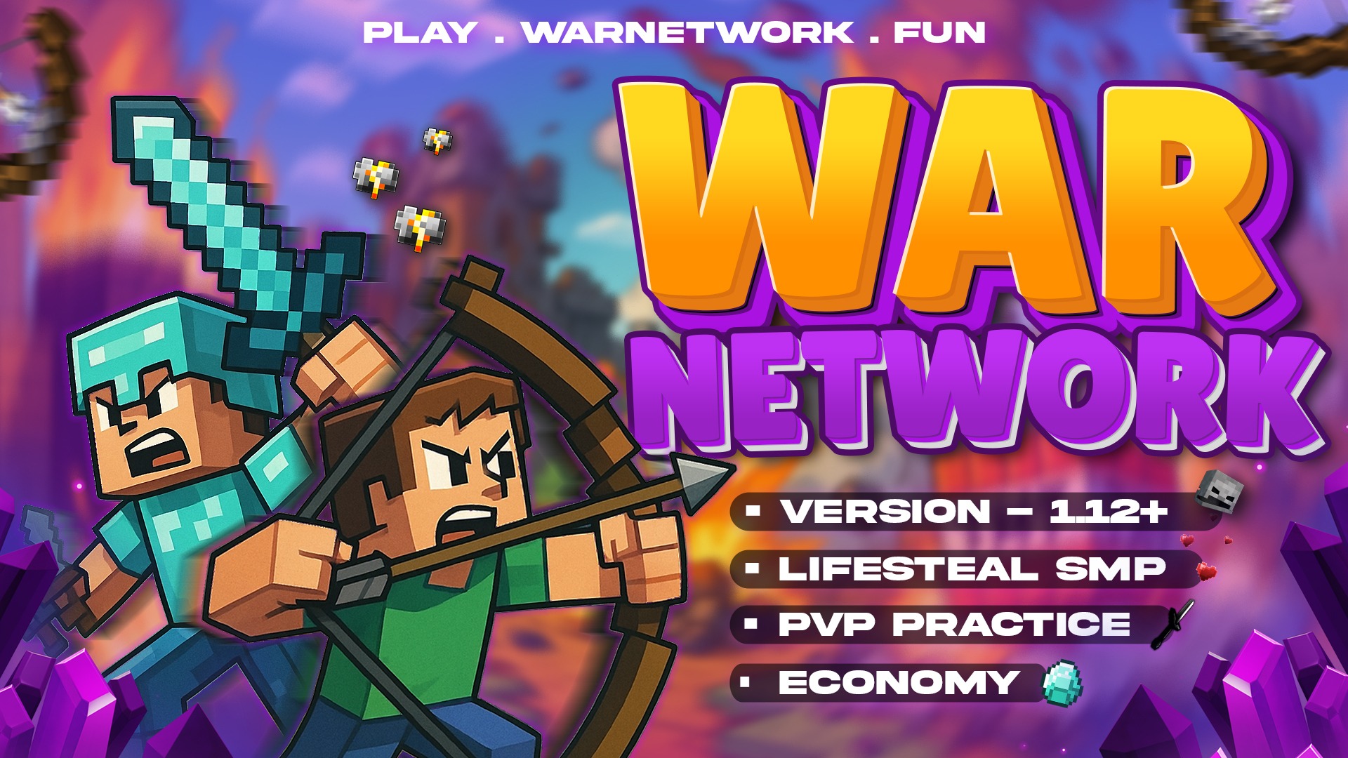 Discovery splash banner for WarNetWork | play.warnetwork.fun Discord server