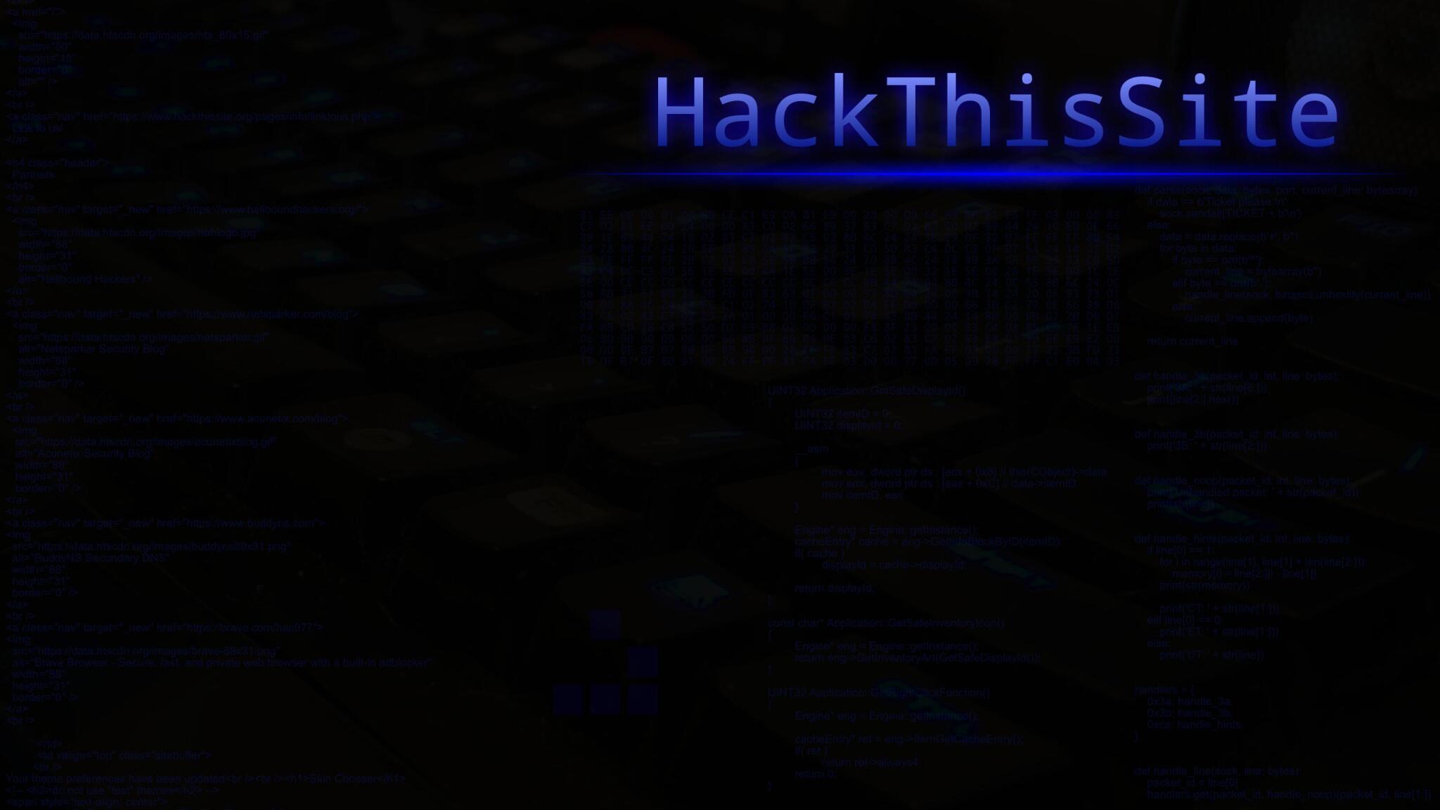 Discovery splash banner for Hack This Site Discord server